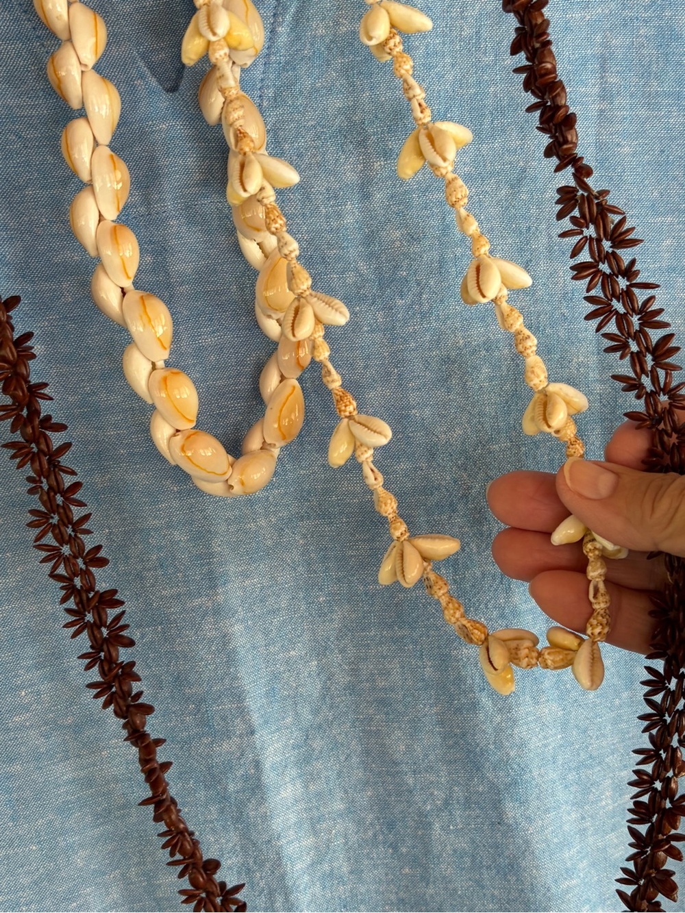 Bundle of 3 natural shell & seed necklaces, beachy coastal vacation-ready